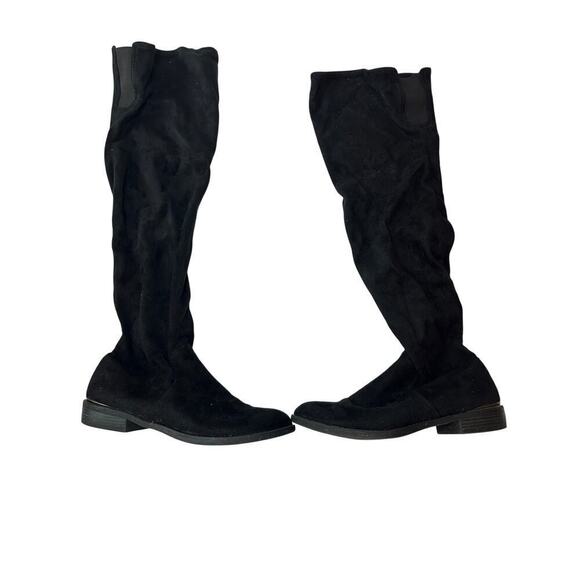 Black Over The Knee Boots Size 7.5 Pointed Toe Block Heel Capsule Wardrobe - Picture 1 of 7